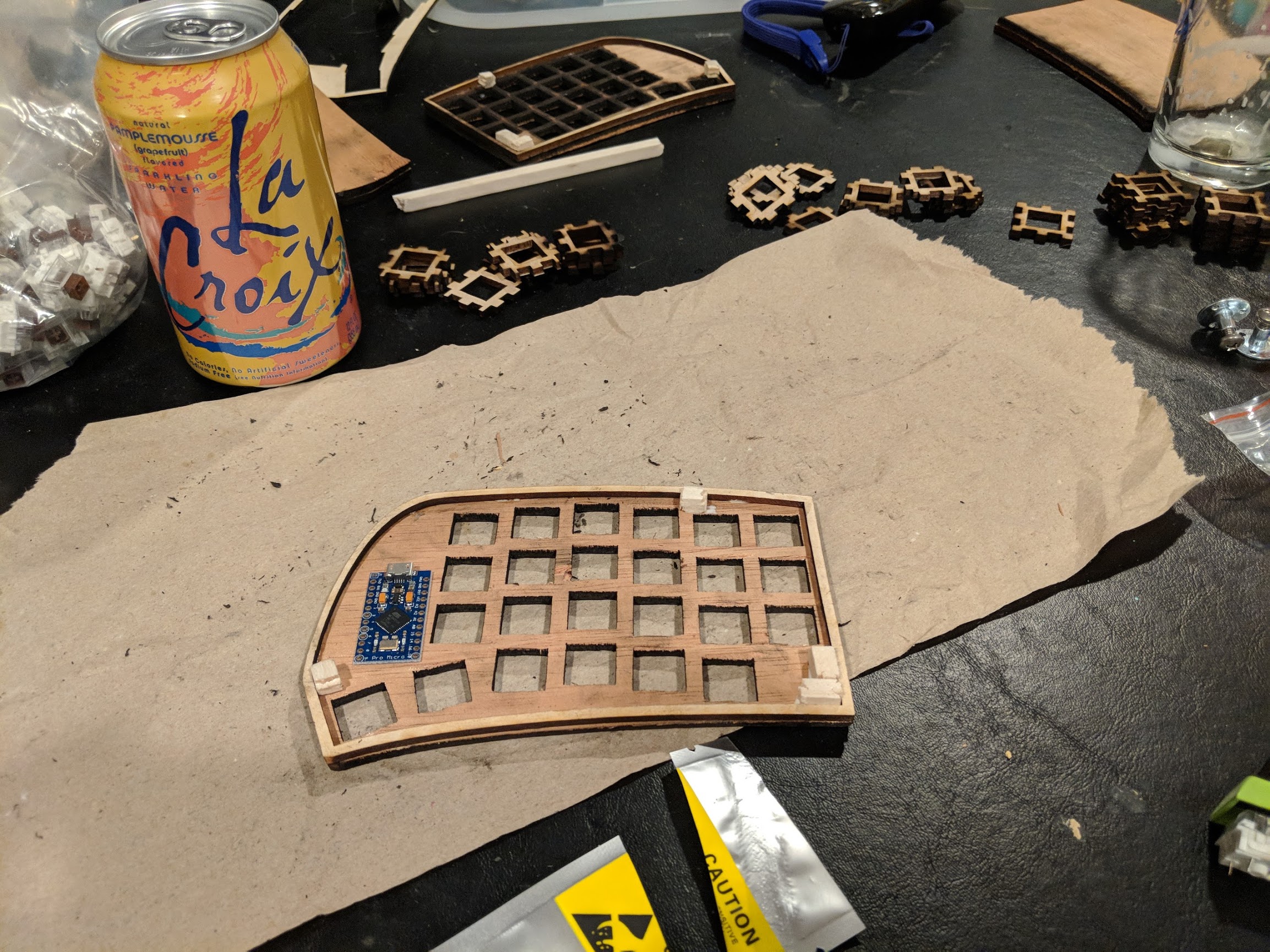 Keyboard made out of wood with a micro controller in a clever place instead of a silly one