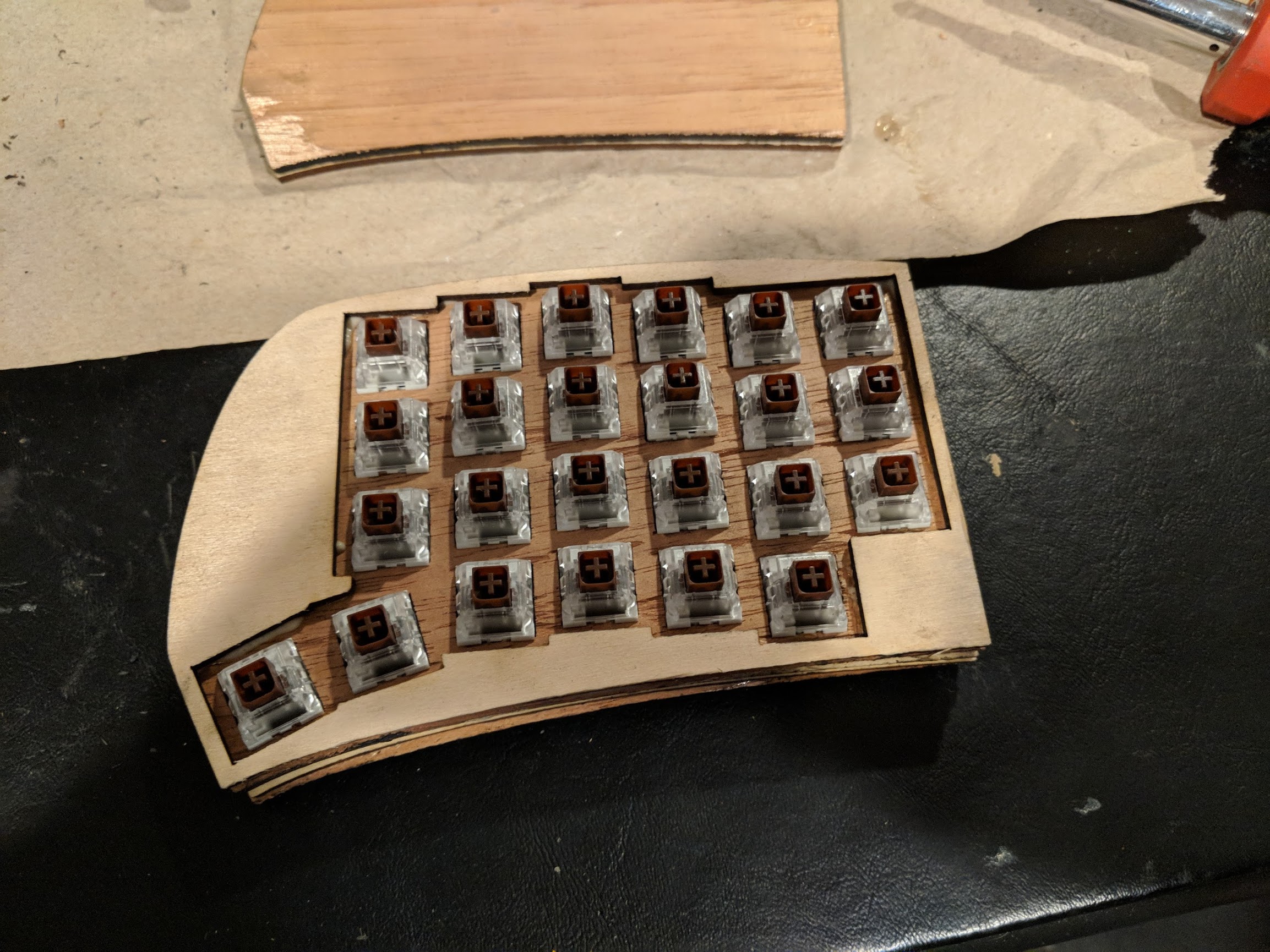 Right half of split keyboard with Kailh Brown Box switches in it